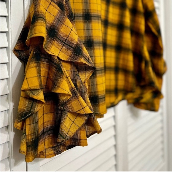 Altar'd State Long Sleeve Top, Mustard Yellow & Black Plaid Ruffle Blouse, Small - Picture 4 of 9